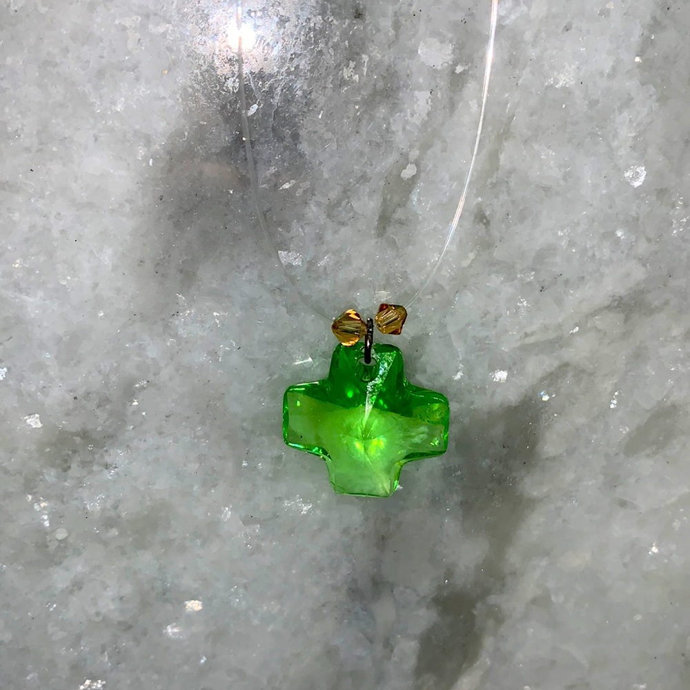 New ! Crucifix Green Swarovski Element Necklace (Free Gift)